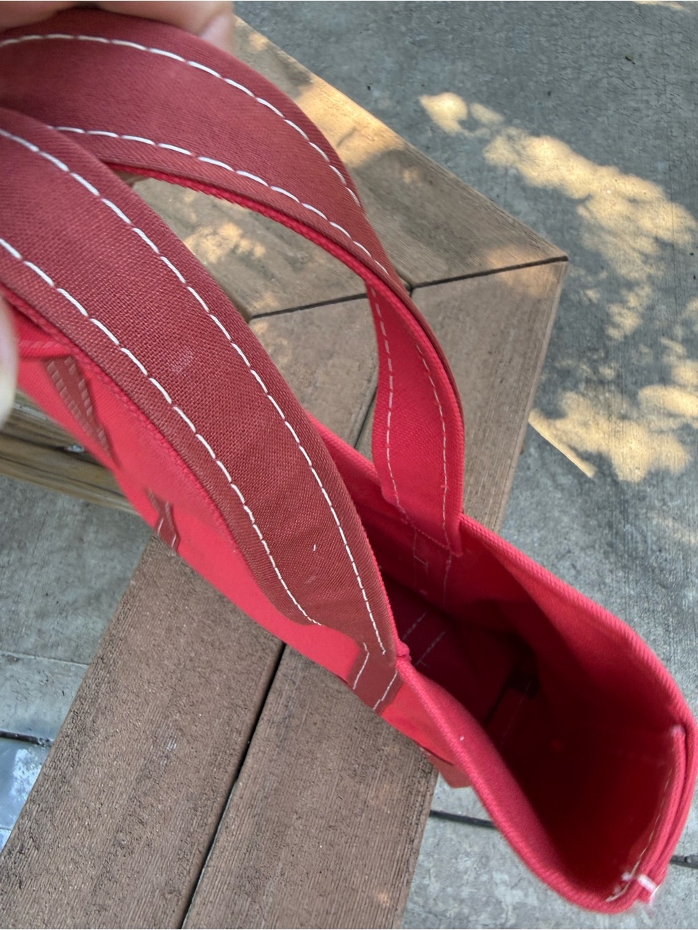 Vintage LL Bean Boat and Tote Red with Yellow pocket. Red Base And Handles - Picture 5 of 13